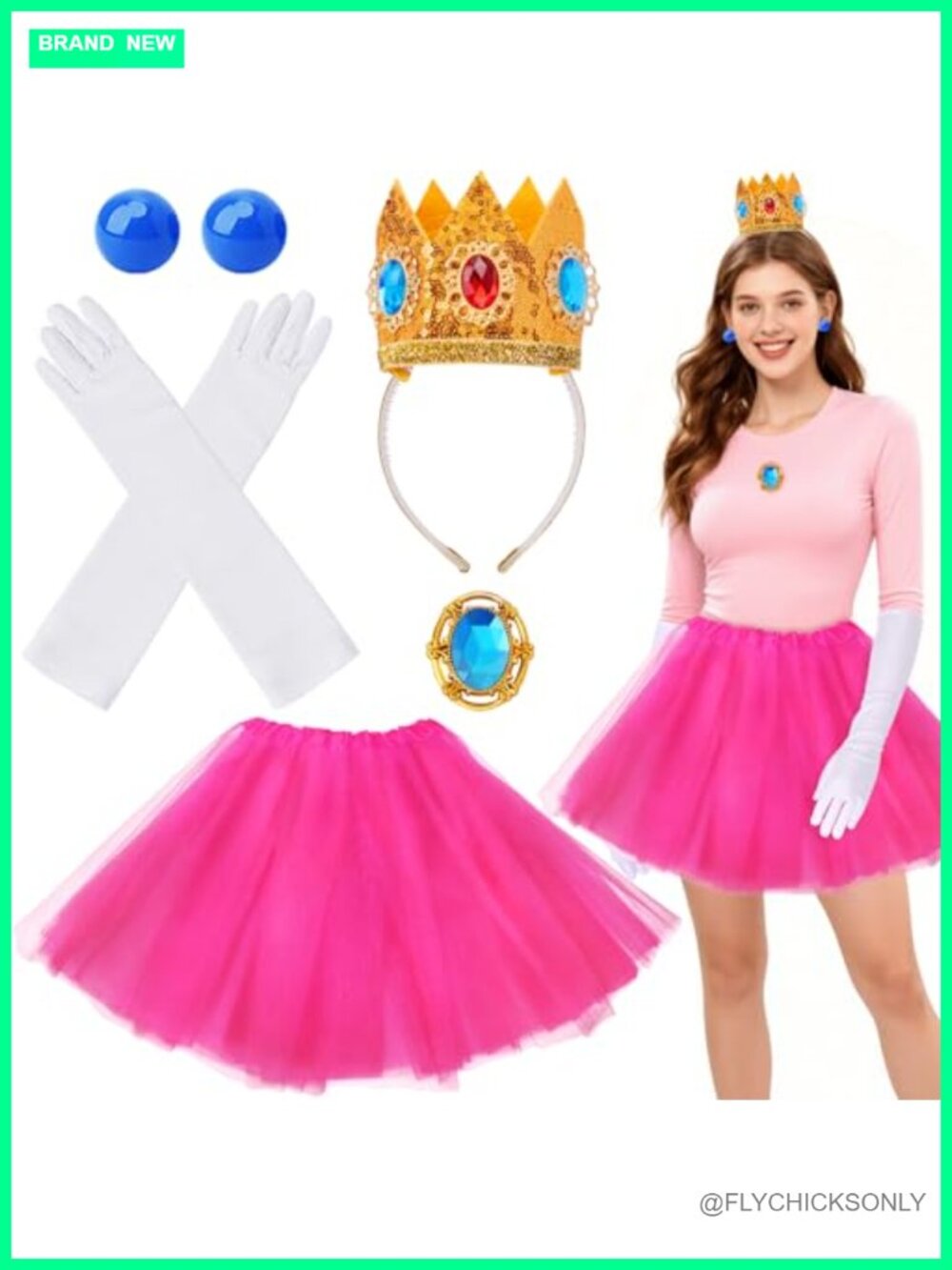 5 Pcs Princess Costume Set Tutu Skirt Crown Gloves Cosplay Women Halloween